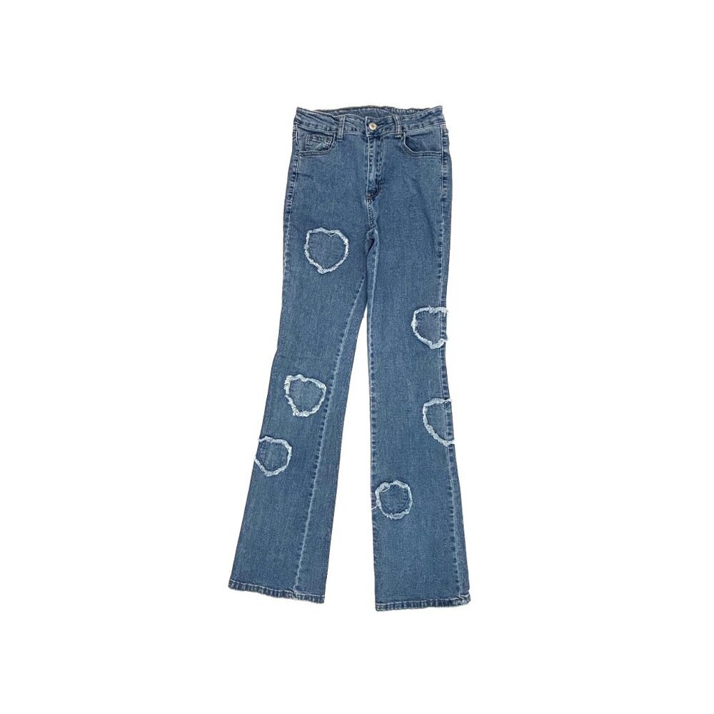 Shein Bootcut Heart Patches Women's size S Dark Wash Blueโ Denim jeans